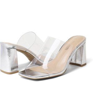 DREAM PAIRS Women Chunky Block Heel Mule Square Toe Slip On Heel Sandals 7.5